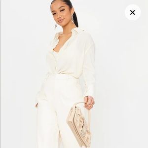 PLT Petite White Plunge White/Cream Shirt